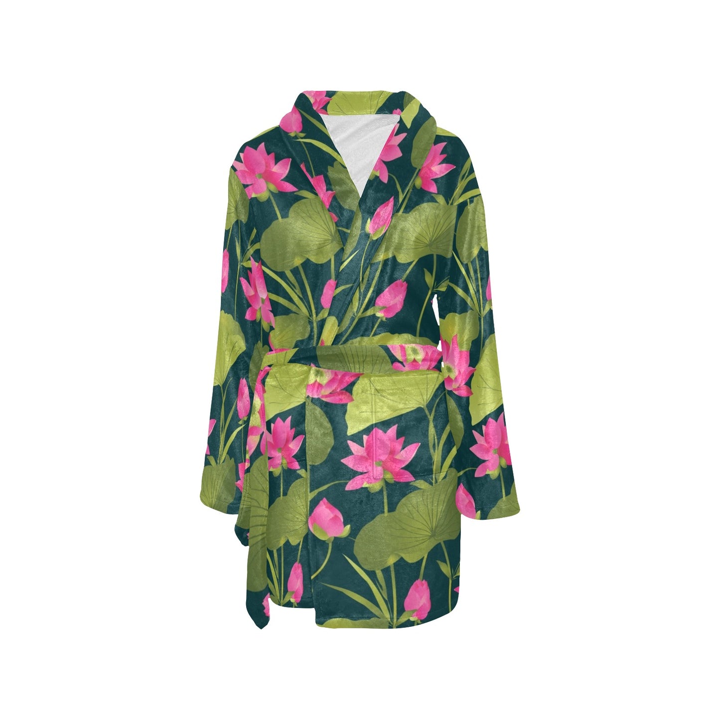 Water Lily Pattern Print Design WL09 Women's Fleece Robe