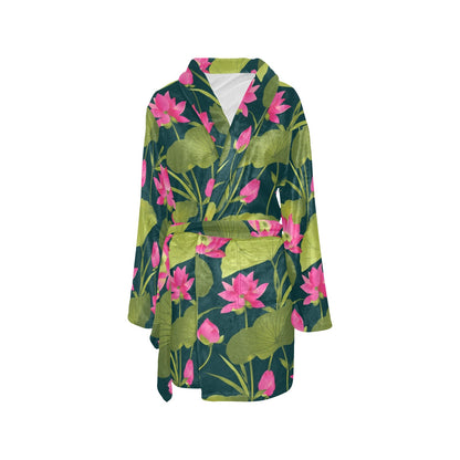 Water Lily Pattern Print Design WL09 Women's Fleece Robe