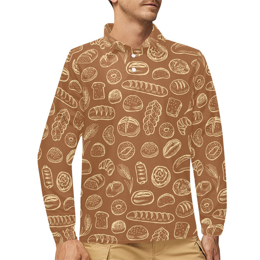 Bread Pattern Print Design 03 Long Sleeve Polo Shirt For Men's
