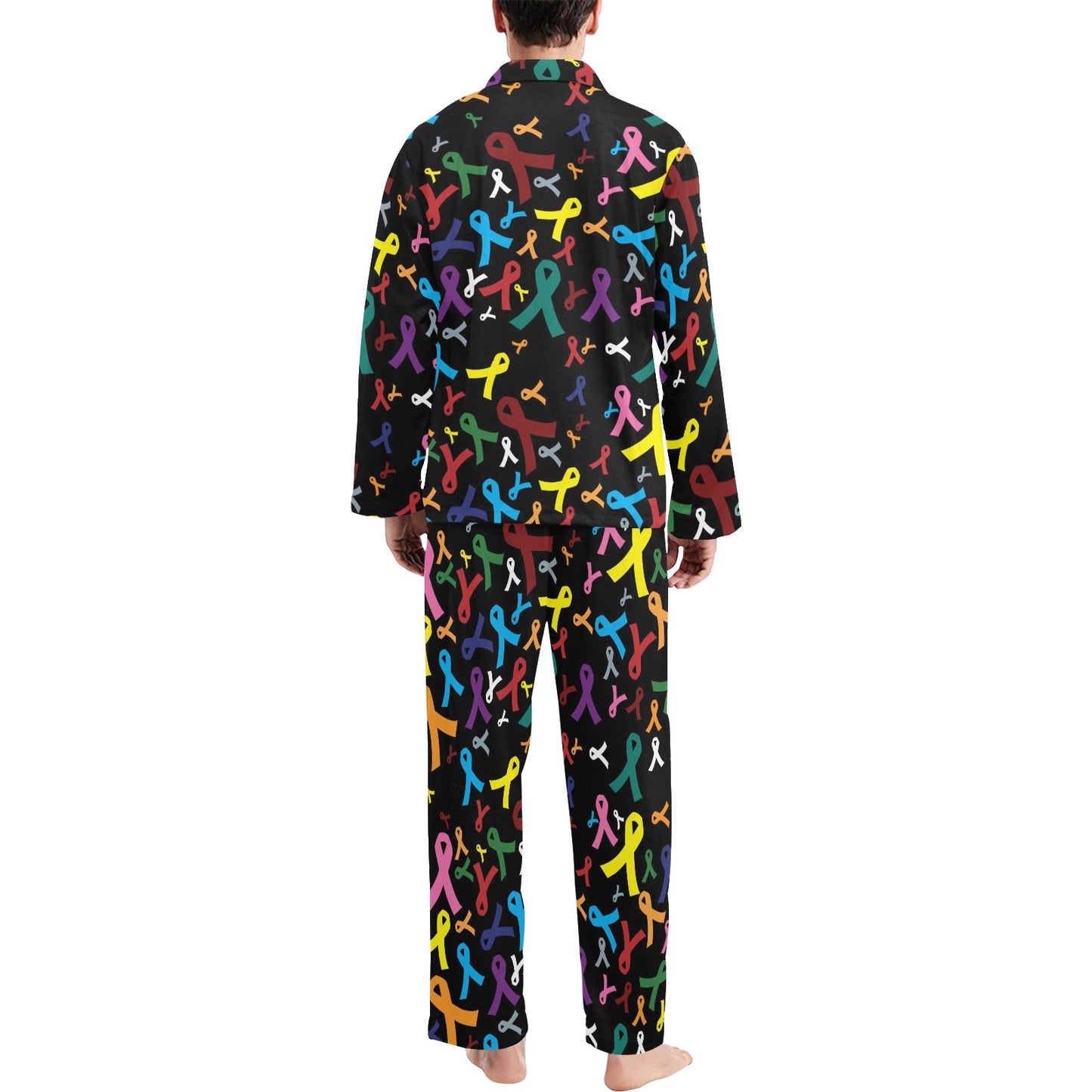 Cancer Awareness Pattern Print Design 03 Men's Long Pajama Set