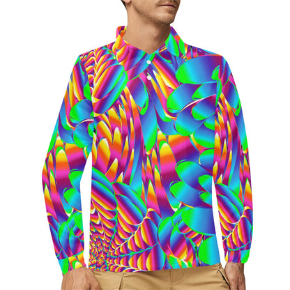 Psychedelic Trippy Pattern Long Sleeve Polo Shirt For Men's