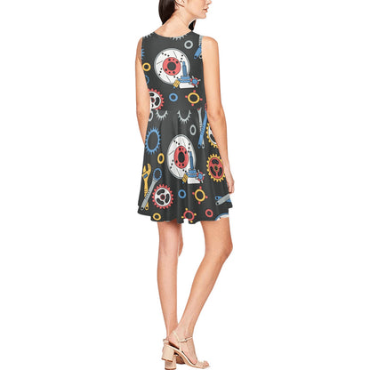 Mechanic Pattern Print Design 01 Sleeveless Dress