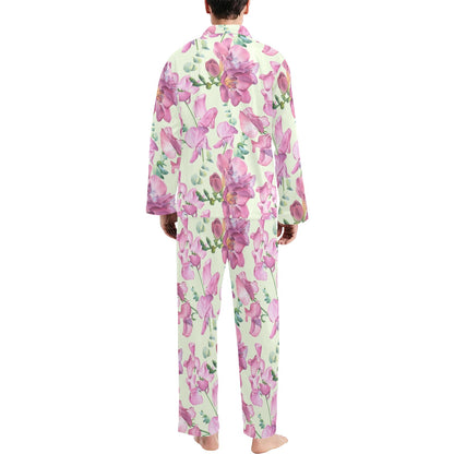 Peony Pattern Print Design PE011 Men's Long Pajama Set