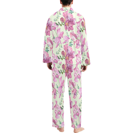 Peony Pattern Print Design PE011 Men's Long Pajama Set