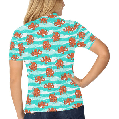 Octopus Cute Design Print Themed Women's Polo Shirt