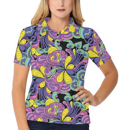 Psychedelic Pattern Print Design A04 Women's Polo Shirt