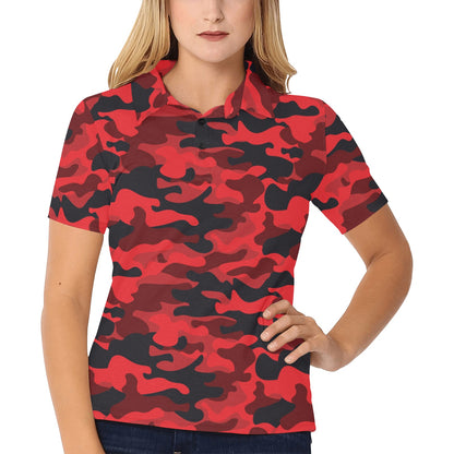 Camo Red Pattern Print Design 03 Women's Polo Shirt