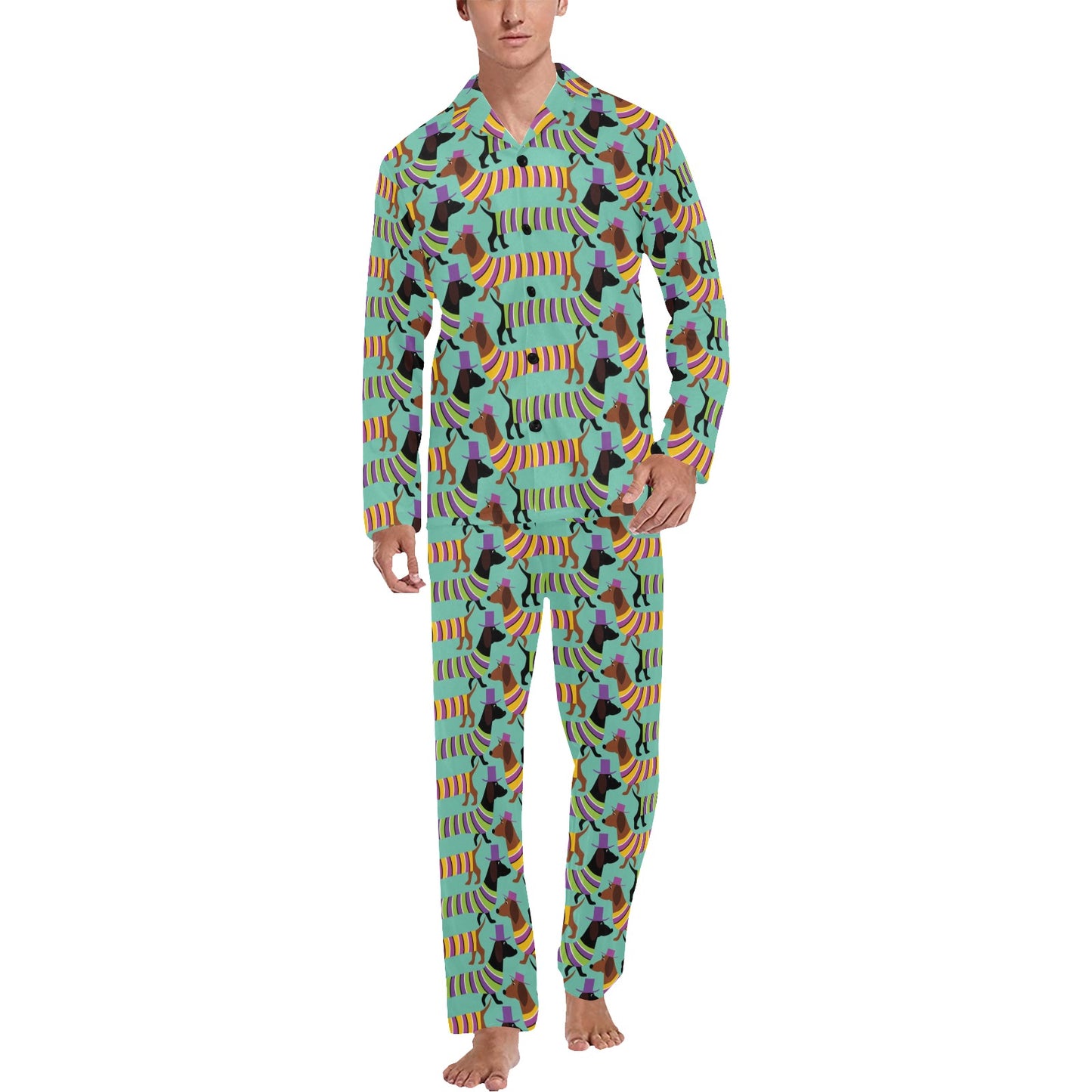 Dachshund Pattern Print Design 05 Men's Long Pajama Set