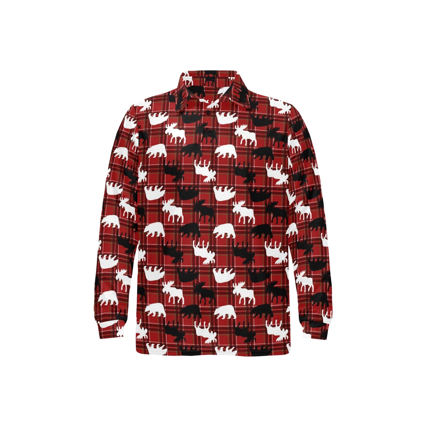 Moose Print Design LKS401 Long Sleeve Polo Shirt For Men's