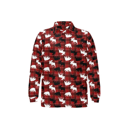 Moose Print Design LKS401 Long Sleeve Polo Shirt For Men's