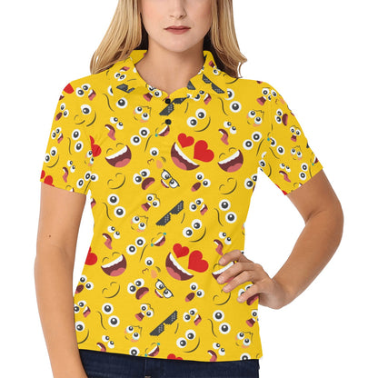 Emoji Face Print Pattern Women's Polo Shirt