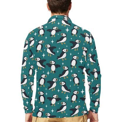 Puffin Pattern Print Design A05 Long Sleeve Polo Shirt For Men's
