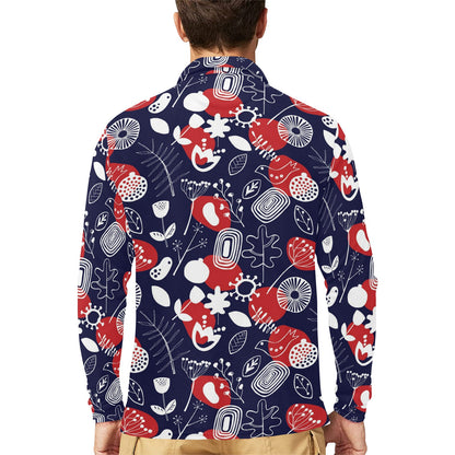 Nordic Pattern Print Design A02 Long Sleeve Polo Shirt For Men's