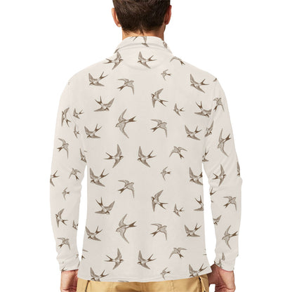 Swallow Bird Pattern Print Design 01 Long Sleeve Polo Shirt For Men's