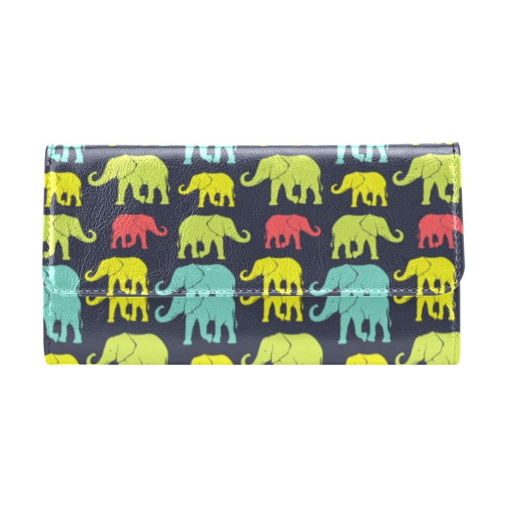 Elephant Neon Color Print Pattern Women's Trifold Wallet