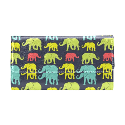 Elephant Neon Color Print Pattern Women's Trifold Wallet