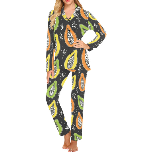 Papaya Pattern Print Design PP05 Women's Long Pajama Set