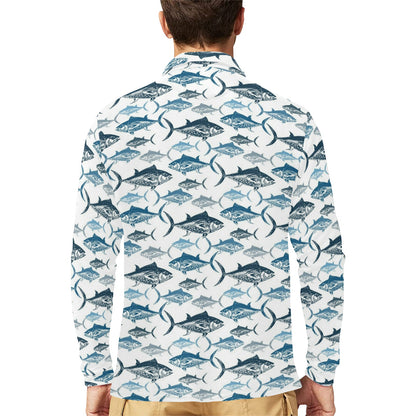Tuna Fish Print Design LKS303 Long Sleeve Polo Shirt For Men's