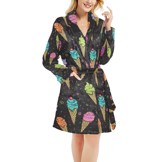 Ice Cream Pattern Print Design IC06 Women's Fleece Robe