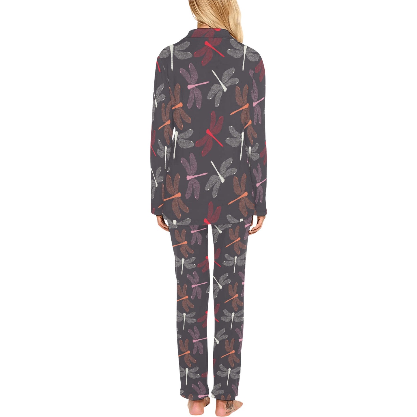 Dragonfly Pattern Print Design 01 Women's Long Pajama Set