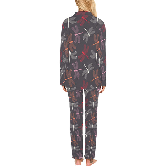 Dragonfly Pattern Print Design 01 Women's Long Pajama Set