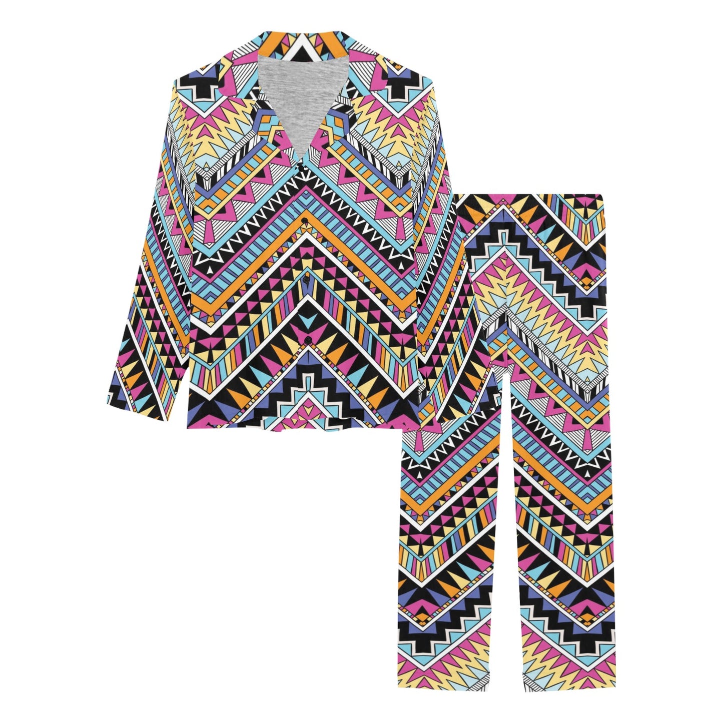 Multicolor zigzag Tribal Aztec Women's Long Pajama Set