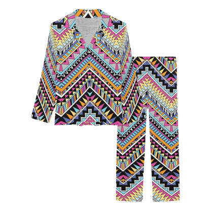 Multicolor zigzag Tribal Aztec Women's Long Pajama Set