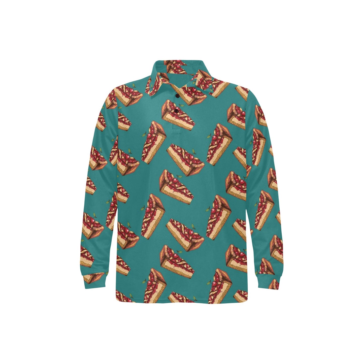 Cheesecake Cherry Pattern Print Design CK03 Long Sleeve Polo Shirt For Men's