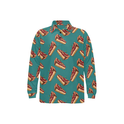 Cheesecake Cherry Pattern Print Design CK03 Long Sleeve Polo Shirt For Men's