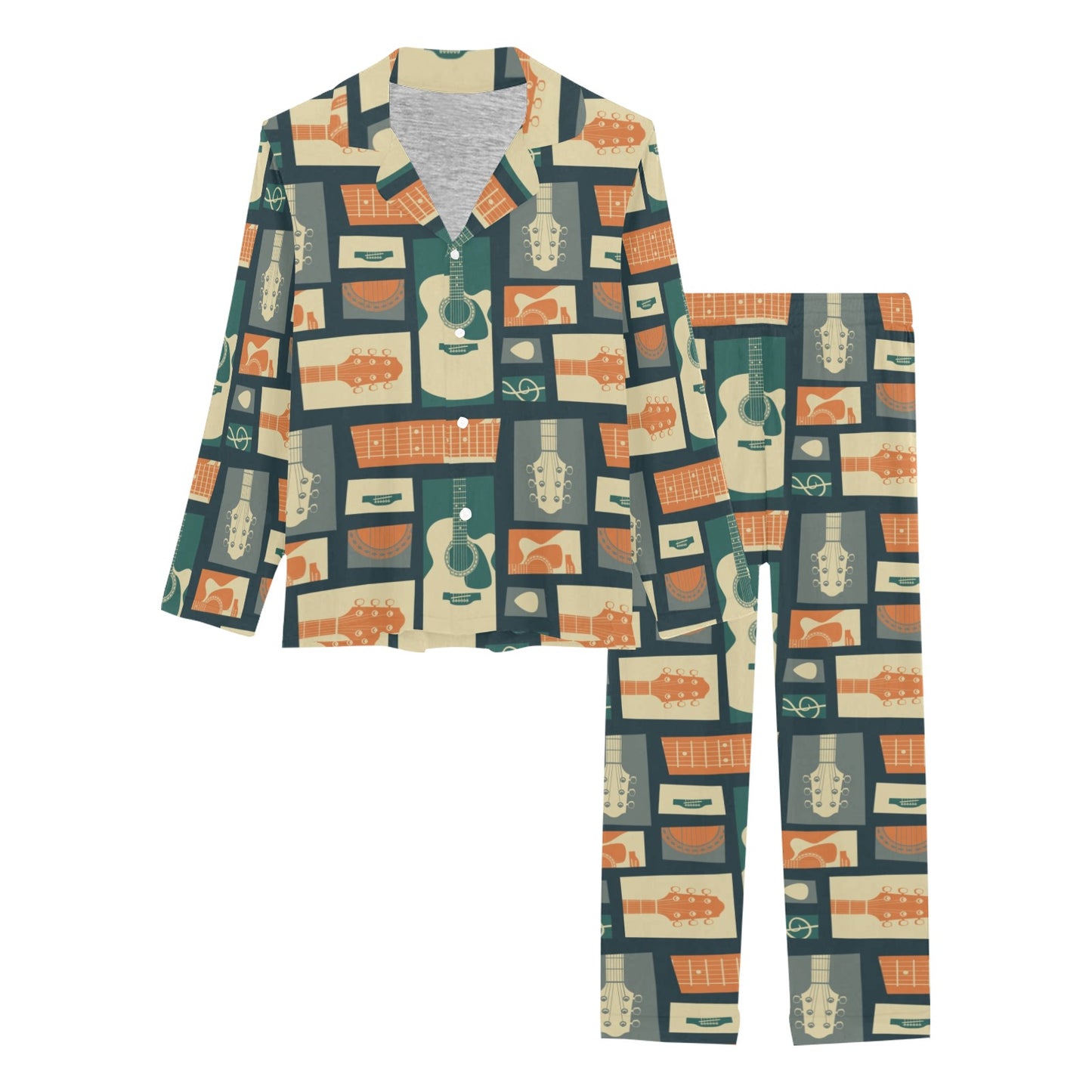 Acoustic Guitar Pattern Print Design 02 Women's Long Pajama Set