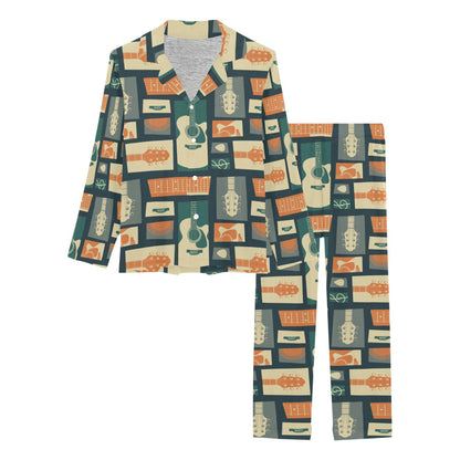 Acoustic Guitar Pattern Print Design 02 Women's Long Pajama Set