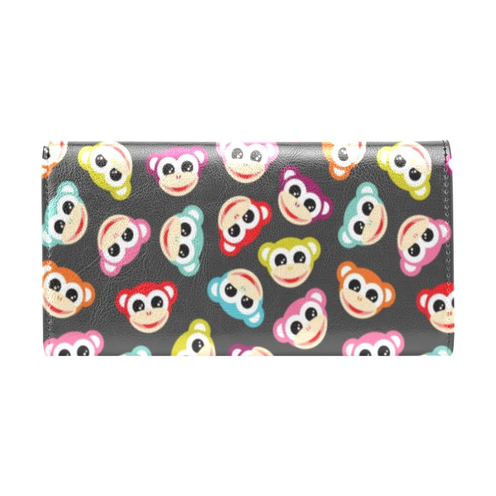 Monkey Head Design Themed Print Women's Trifold Wallet