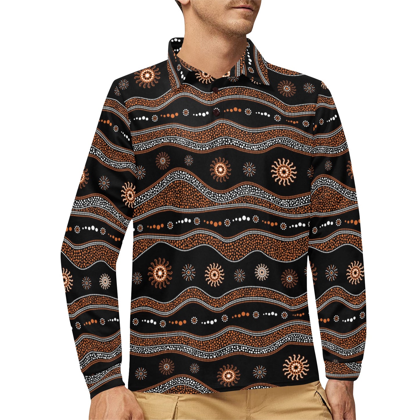 Aboriginal Print Design LKS404 Long Sleeve Polo Shirt For Men's