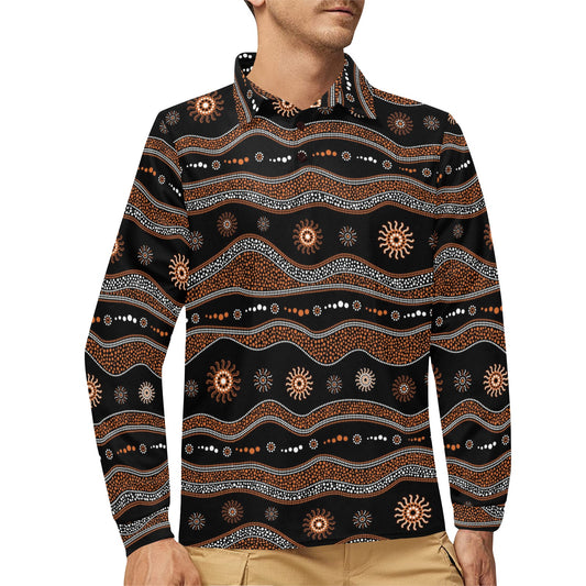 Aboriginal Print Design LKS404 Long Sleeve Polo Shirt For Men's