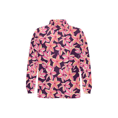 Purple Plumeria Pattern Print Design PM010 Long Sleeve Polo Shirt For Men's