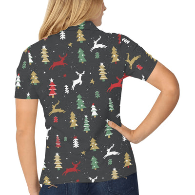 Christmas Tree Deer Style Pattern Print Design 03 Women's Polo Shirt