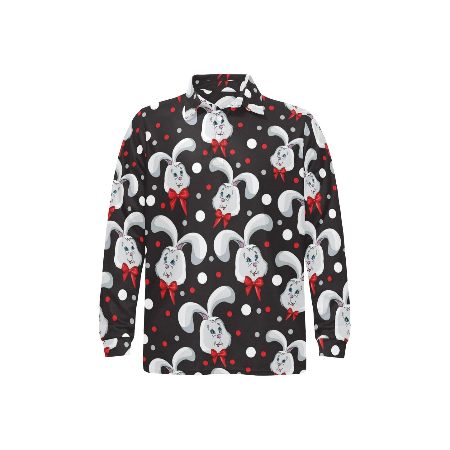 Rabbit Pattern Print Design RB012 Long Sleeve Polo Shirt For Men's