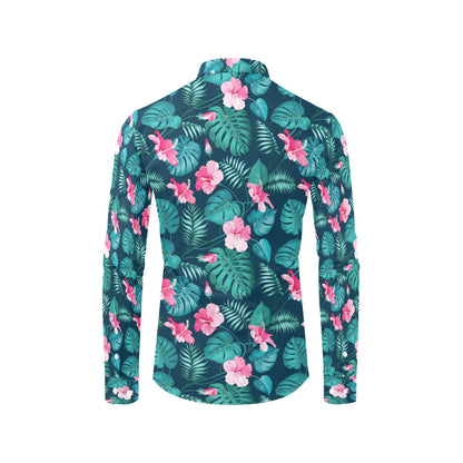 Summer Floral Print Design LKS301 Men's Long Sleeve Dress Shirt
