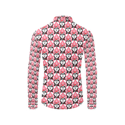 Siberian Huskies Christmas Themed Print Design LKS302 Men's Long Sleeve Dress Shirt