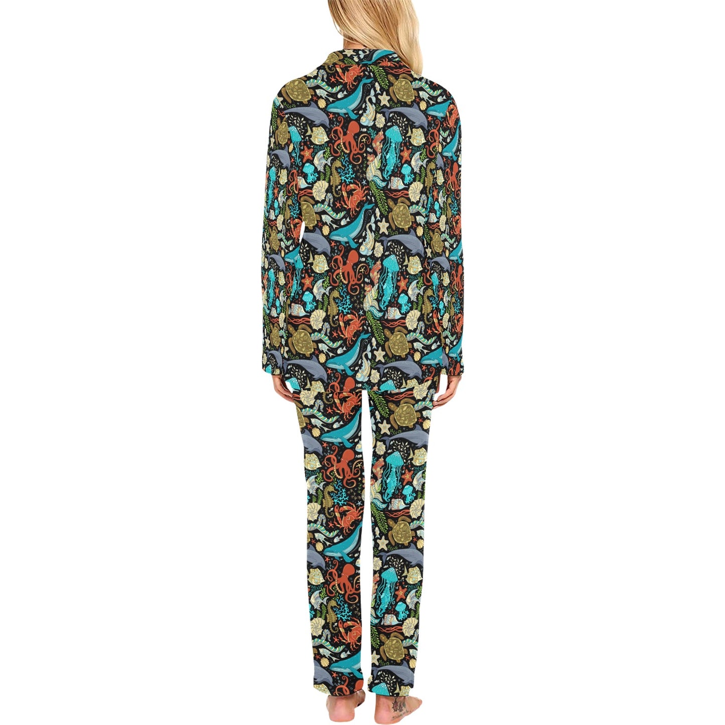 Underwater Animal Print Design LKS301 Women's Long Pajama Set
