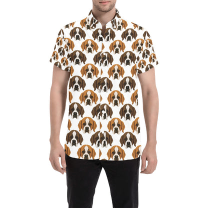 St Bernards Print Design LKS301 Men Short Sleeve Button Up Shirt