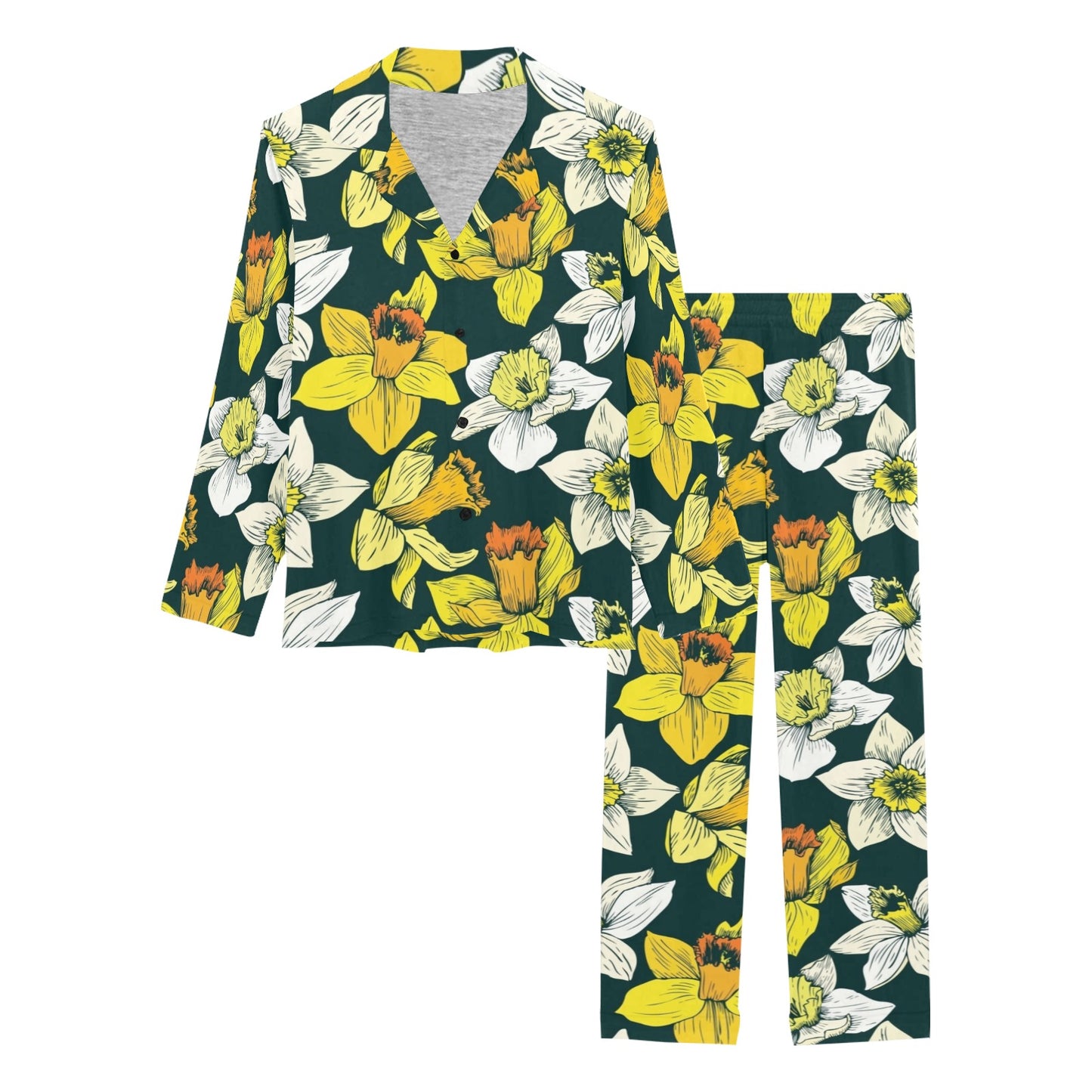 Daffodils Pattern Print Design DF02 Women's Long Pajama Set