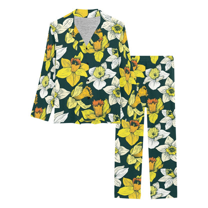 Daffodils Pattern Print Design DF02 Women's Long Pajama Set