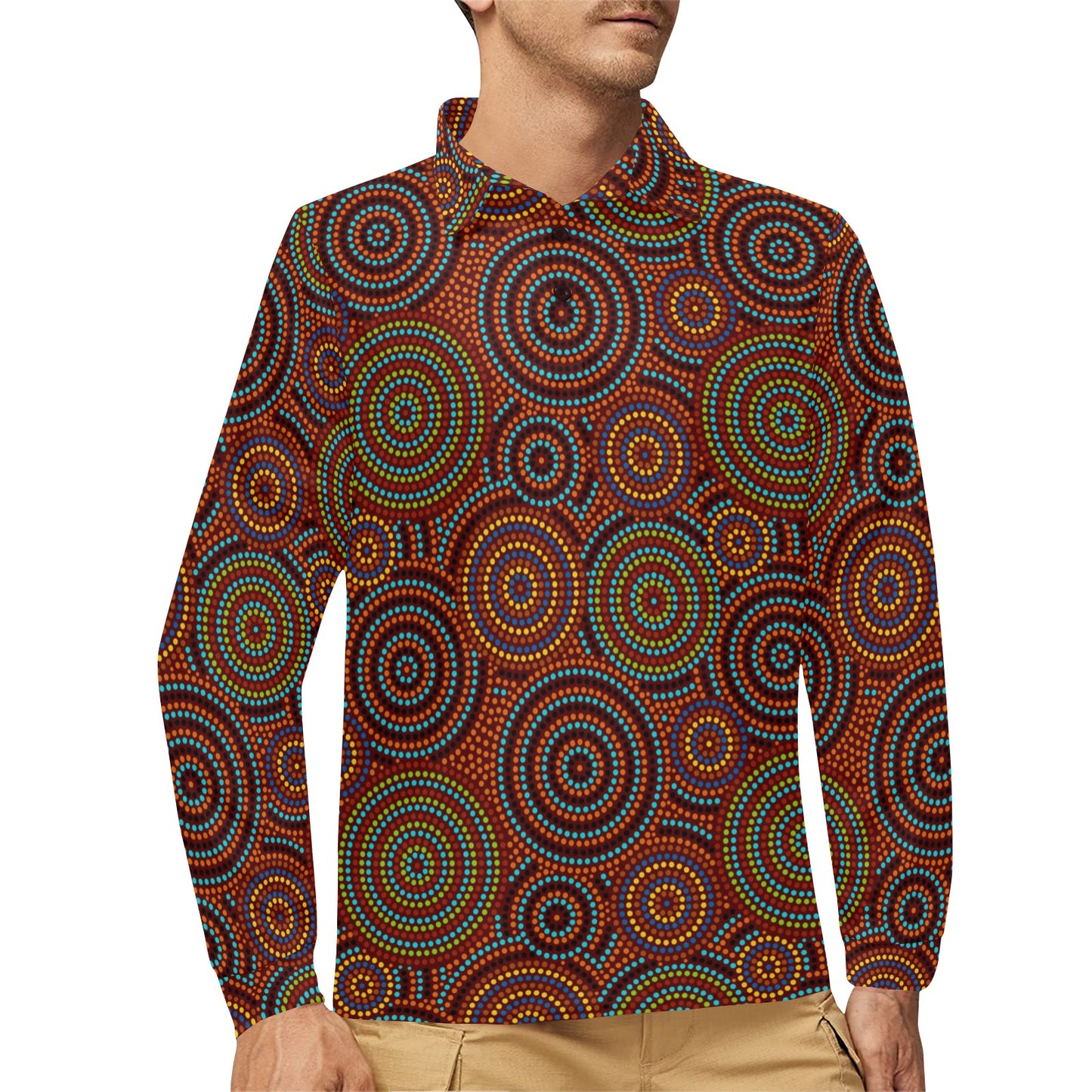 Aboriginal Print Design LKS403 Long Sleeve Polo Shirt For Men's