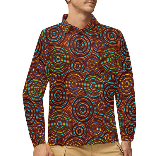 Aboriginal Print Design LKS403 Long Sleeve Polo Shirt For Men's