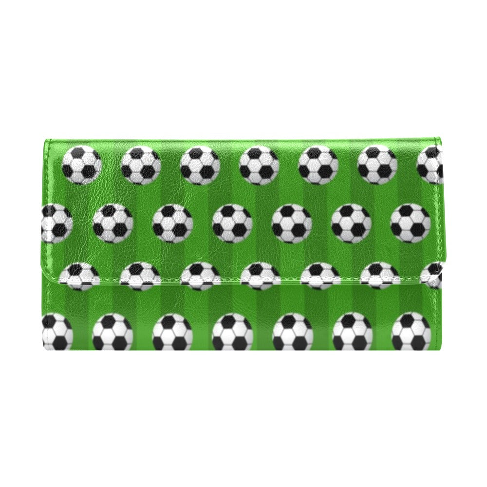 Soccer Ball Green Backgrpund Print Women's Trifold Wallet