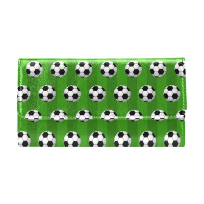 Soccer Ball Green Backgrpund Print Women's Trifold Wallet
