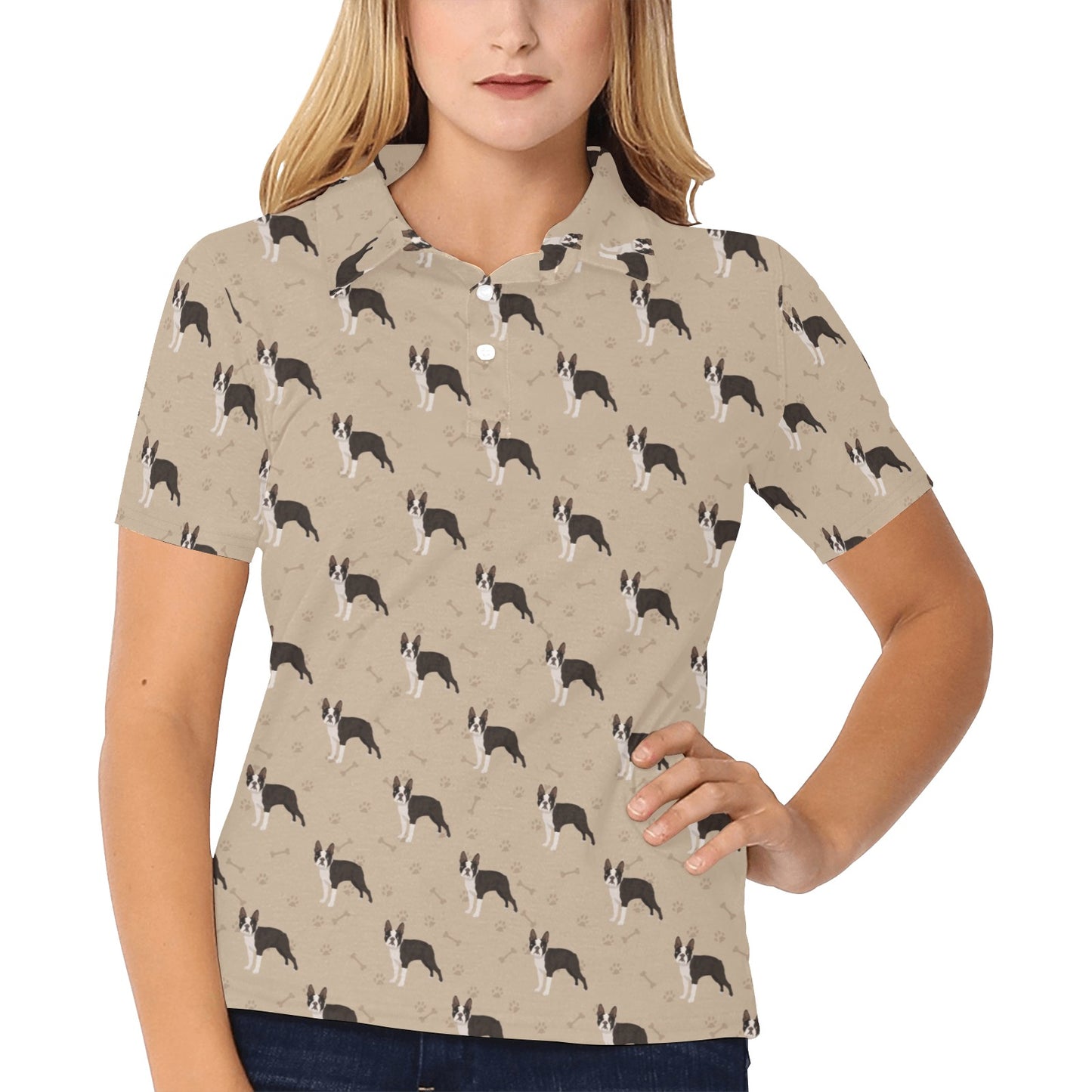 Boston Terrier Pattern Print Design 02 Women's Polo Shirt