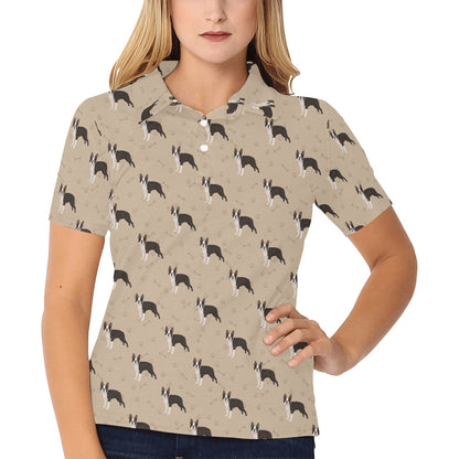 Boston Terrier Pattern Print Design 02 Women's Polo Shirt