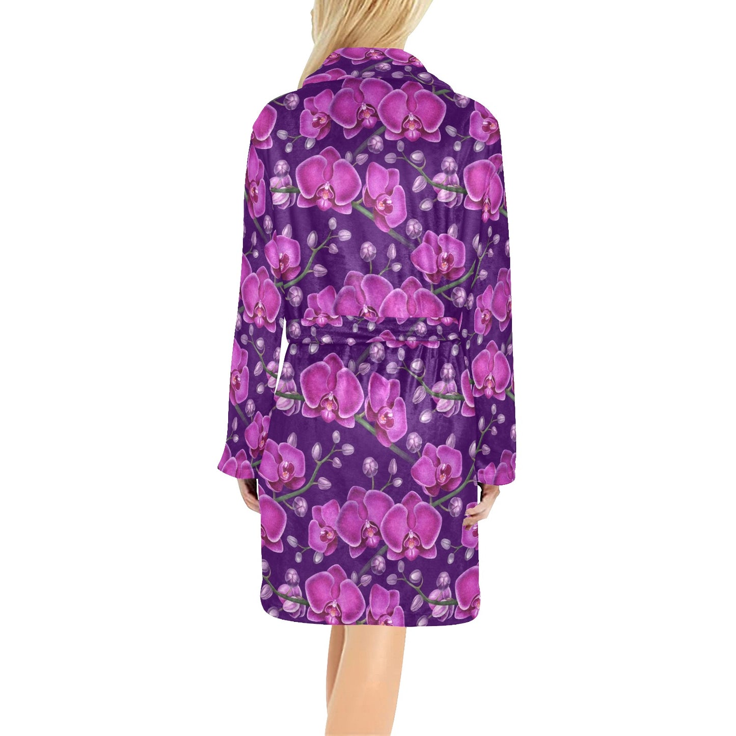 Orchid Purple Pattern Print Design OR02 Women's Fleece Robe